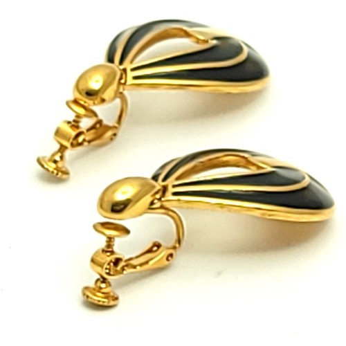 Vintage Napier Black Enamel Screw Back Earrings Door Knocker Teardrops Gold Tone - Picture 4 of 13