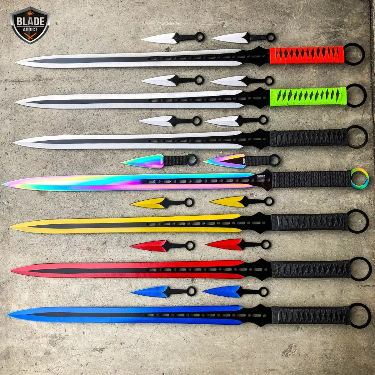 27 LASER TANTO Sword Machete + 5.5 Throwing Knives Kunai Ninja Colors +  SHEATH