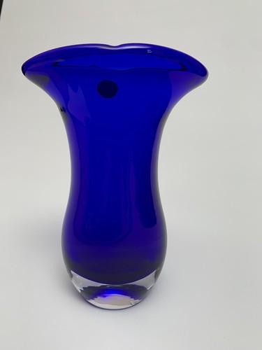 Vaso vintage blu cobalto MCM Art Déco cristallo marca made in China - Foto 6 di 12