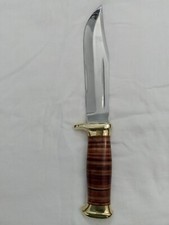 CUSTOM HANDMADE D2 STEEL HUNTING BOWIE KNIFE W/STACKED LEATHER HANDLE SHEATH