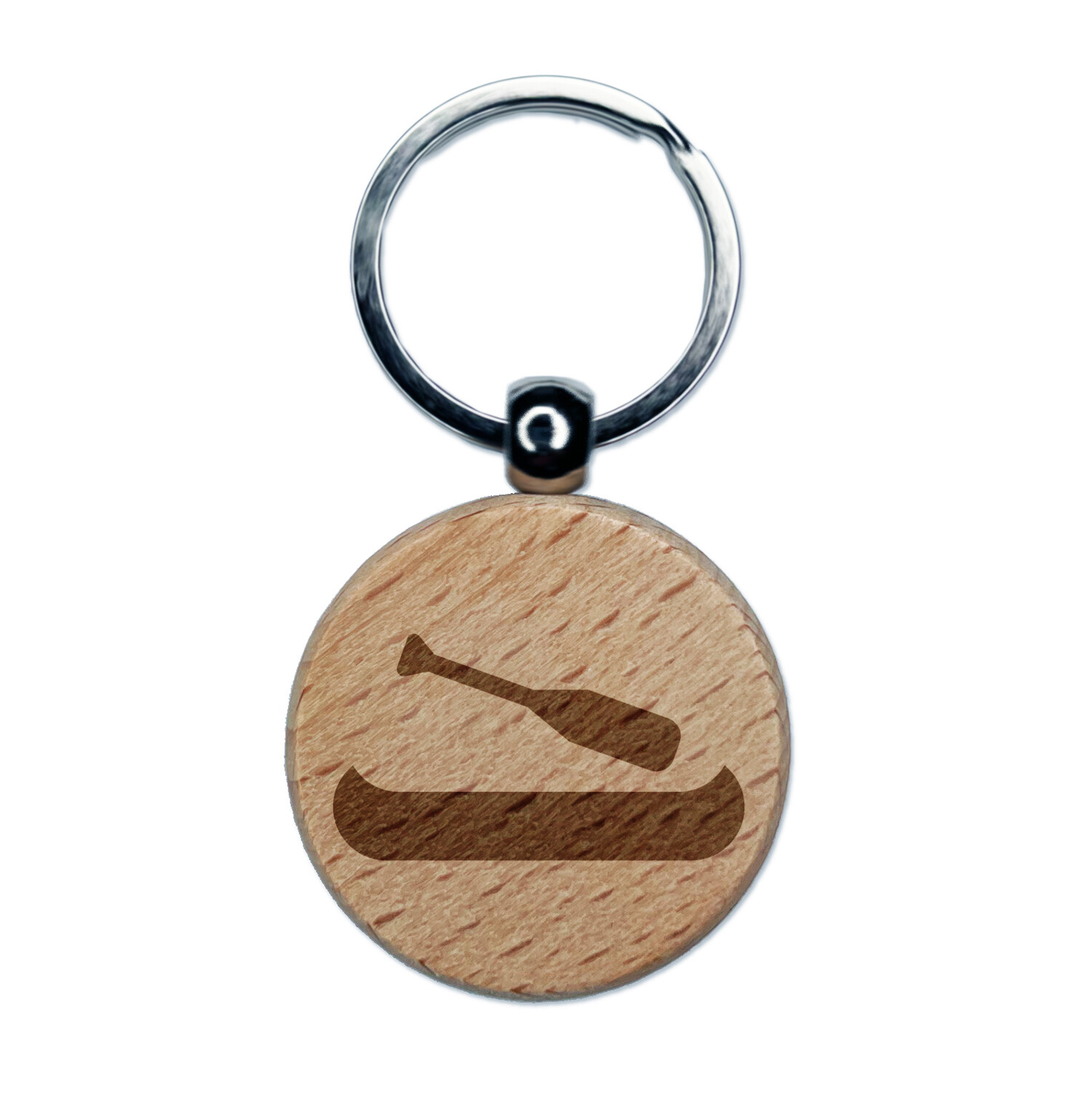 Canoe Doodle Engraved Wood Round Keychain Tag Charm
