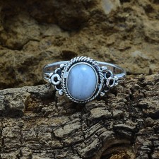 Blue Lace Agate 925 Sterling Silver Ring Mother's Day Handmade Jewelry BM-649