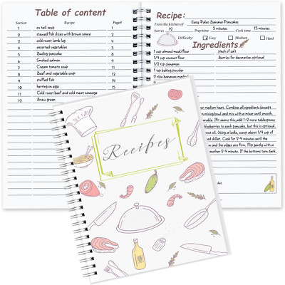 Recipe Book, 5.6''X 8.2'' Recipe Book to Write in Your Own Recipes, Blank Recipe B