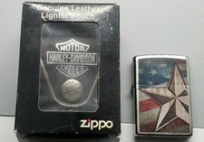 ZIPPO HARLEY-DAVIDSON MOTOR CYCLES LIGHTER BELT POUCH LEATHER NIB + Used Lighter