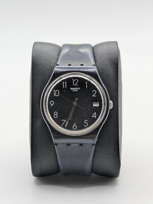 Swatch ETA Date Dial Quarz Armbanduhr schwarz Kautschukband Swiss Made 35mm