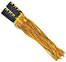 USA Made Leather Two-Tone Gold-Black Fringe Throttle Grip Covers Motorcycles 18"