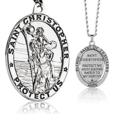 St Christopher Necklace, Saint Christopher Necklace Medal Religious Safety Gi...