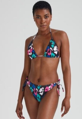 Matalan BNWT black animal print padded triangle bikini set UK  14   (G819/849)