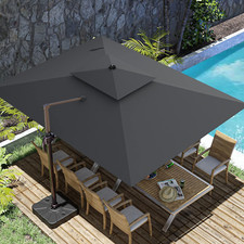 Large 10x13ft Cantilever Patio Umbrella with 360  Rotation - Grey Shade