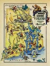 Vintage 1946 Rhode Island Pictorial Map : Archival Canvas Art