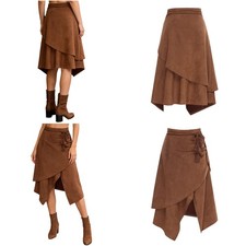 Women Cowgirl Going Out Irregular Western Skirts Suede Costume Wrap Streetwear