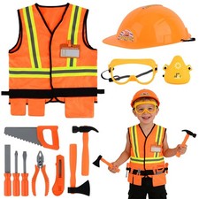Fantspati Builder Vest with Safety Goggles Protective Mask for Kids Ages 3-7