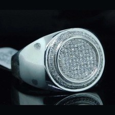 Round Cut Simulated Diamond 14K White Gold Finish Mens Anniversary Pinky Ring
