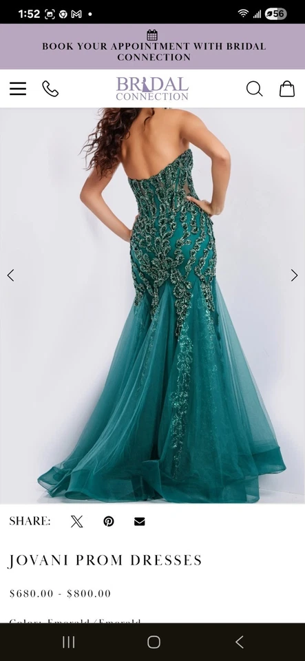 Vestido Jovani talla 0 verde esmeralda con piedras añade bustel para fácil y comodidad. Foto 3 de 4