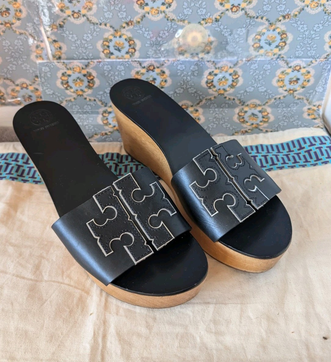 Tory Burch INES 80 mm slide wedge Sandals Black Size 10.5 | eBay