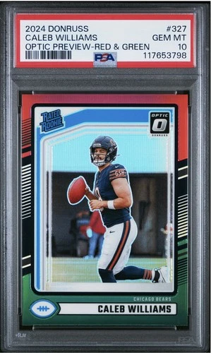 Caleb Williams 2024 Donruss Rated Rookie Optic Preview Red & Green 327 PSA 10