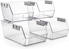 Set of 4 Stackable Storage Bins, 2 Large 2 Small Clear Plastic Organizer Bins,