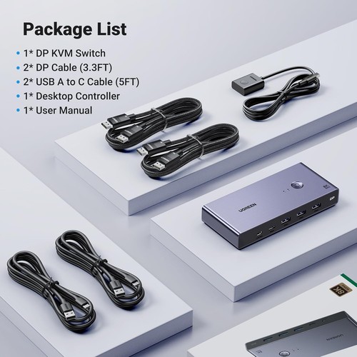 UGREEN DisplayPort KVM Switch DP1.4, 8K@60Hz 4K@240Hz, 2 PCs Share USB & Monitor - Picture 8 of 9