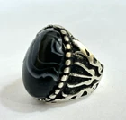 925 Sterling Silver Natural Banded Black & White Agate Ring - Size 11 US - 11g