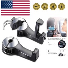 Car Headrest Hook with Phone Holder, Universal 360 Rotation Headrest Hooks fo...