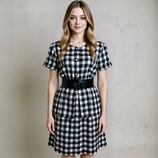 Vtg Gingham 2pc Skirt Set No Size Tag Black White Fits Medium Rockabilly Flaw