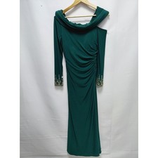 Mac Duggal Emerald Green Embellished Off-Shoulder Ruched Gown Dress Size 4
