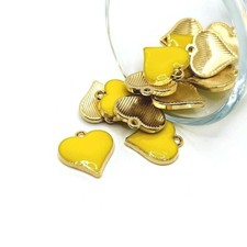 Yellow Enamel Heart Charms, 17x16mm - US Seller