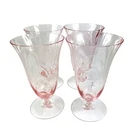 Cambridge Caprice 4 La Rosa Pink Water Goblets Depression Glass Vintage 1940s