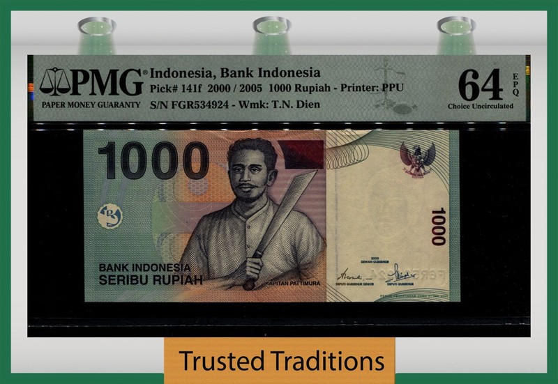 TT PK 141f 2000 / 2005 INDONESIA 1000 RUPIAH PMG 64 EPQ CHOICE UNCIRCULATED