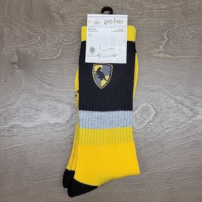 House Hufflepuff Harry Potter Crew Socks Adult Shoe Size 6-12 Black Yellow HYP
