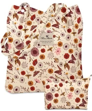 Aesthetic Corduroy Tote Bag 2 Pack with Makeup Pouch Reusable Grocery Bag