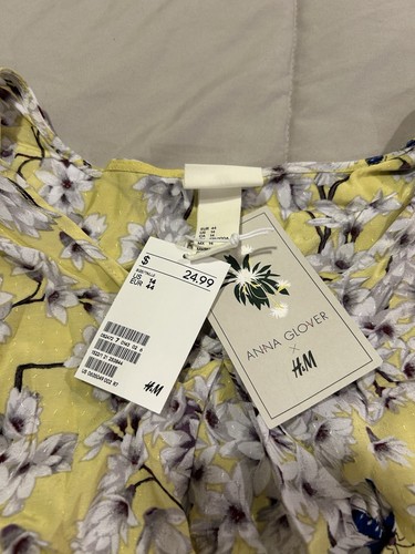 H&M Anna Glover Bluse Damen Größe 14 Gelb Blumenmuster Kurzarm Neu mit Etikett Neu - Bild 2 von 5