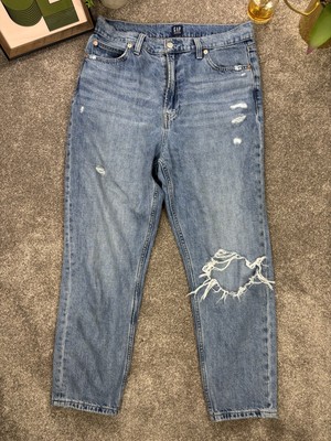 Gap Mom Jeans Gr. 30 Blau Distressed Stone Wash Casual Denim Relaxed Retro Mum