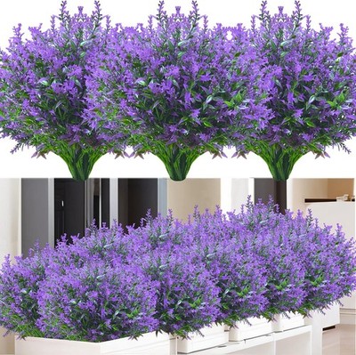Artificial Flowers for Outdoor Use, 12 Bundles, Lavender Artificial Flowers, ...