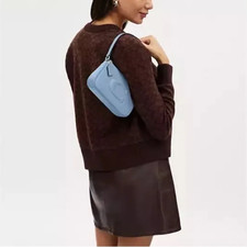Coach Nolita 19 In Leather With C Print In Silver/Light Blue CR364 EUC