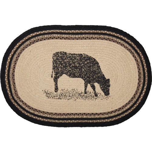 Accent Rug Sawyer Mill Charcoal Jute Farmhouse 20x30 Oval Cow No Slip VHC Brands - Picture 6 of 10