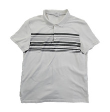 Calvin Klein Mercerized Slim Fit Men's Medium Polo Tennis Golf Shirt White Grey