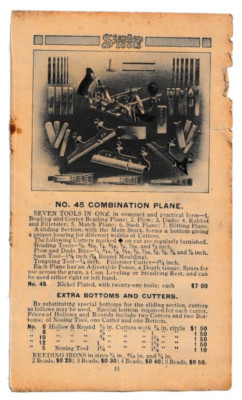 STANLEY TOOLS COMBINATION Plane No. 45 Plumbs Levels 1920's CATALOG Print Ads