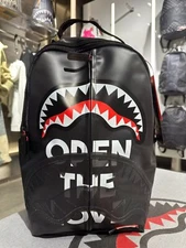 Sprayground Shark OPEN THE LOVE Vinyl Backpack Unisex Midnight Black w/Money Tag