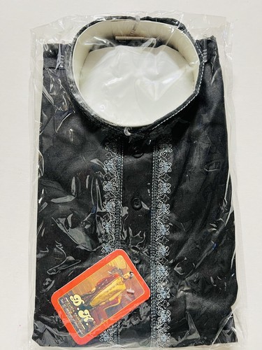 NUEVO CON ETIQUETAS JUEGO DE PIJAMAS Kurta para hombre algodón talla 42 grande negro blanco bordado india- ee. uu. - Imagen 6 de 11