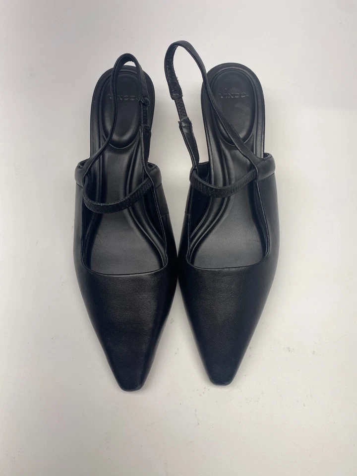 Vince Women's Bianca Black Leather Slingback Mid Heel Pumps Sz 6 - Image 2 of 4