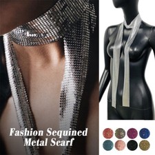 Metal Sequins Neck Tie Scarf Neckerchief Evening Long Thin Glitter Necklace 1x