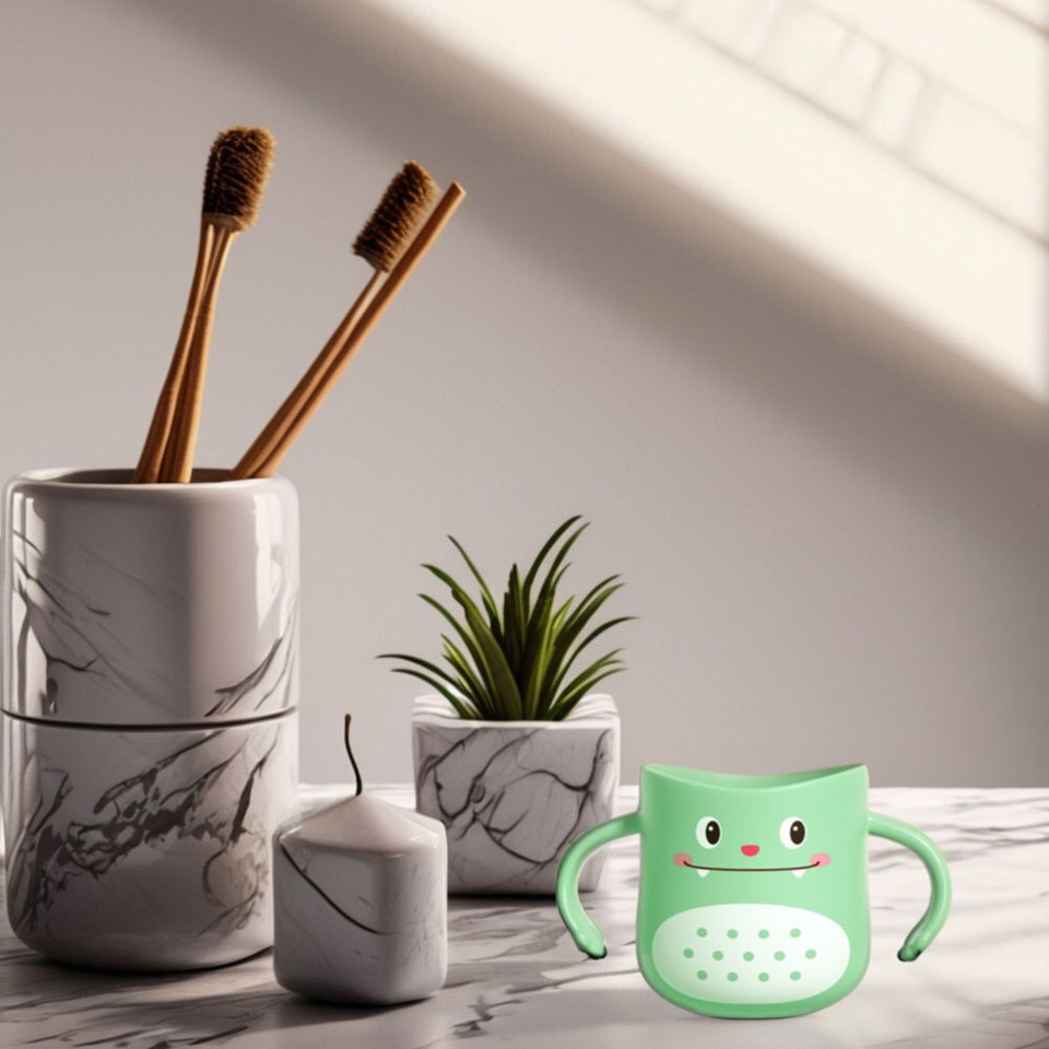 Kids Toothbrush Cup With Handle Cute Dinosaur Unbreakable Plastic