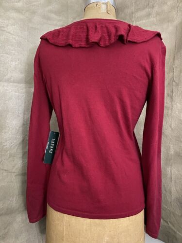 NEW RALPH LAUREN Red Ruffle Neck Silk Cashmere Blend SOFT Sweater L NWT GIFT - Picture 3 of 5