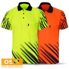 Hi Vis Work Safety Breathable STRIPES Tradies Builder Orange/Navy Polo Shirt