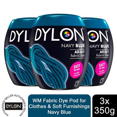 Dylon Waschmaschine Stoff Farbstoff Pod, marineblau, 3 Packungen mit 350 g