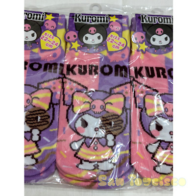 Sanrio Socks Kuromi Donut Pink Purple Polyester Elastic 22-24cm Unisex Gift JP