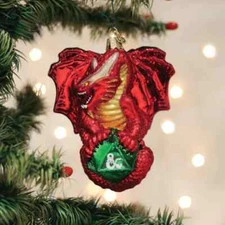 Old World Christmas DUNGEONS & DRAGONS RED DRAGON (44231) Glass Orn. w/OWC Box