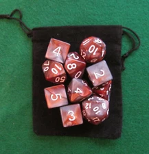 Copper Colored RPG D&D Dice Set: 7 + 3d6 = 10 polyhedral die plus bag!