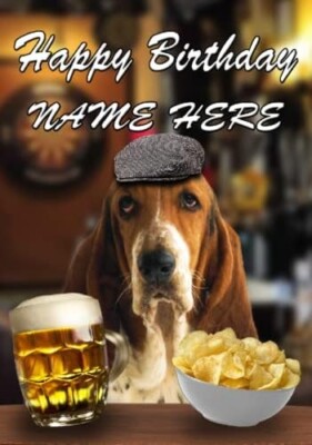 Basset Hound Pub Pint Anlass personalisierte Grußkarte Geburtstag Vater